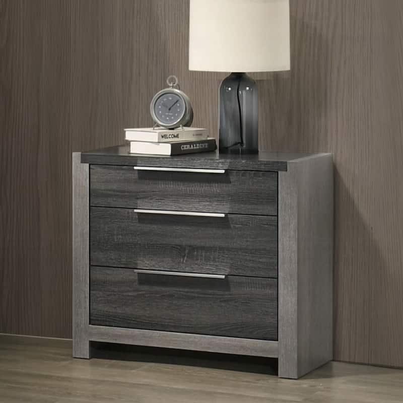 Wooden Nightstand with 3 Drawers in Gray Finish