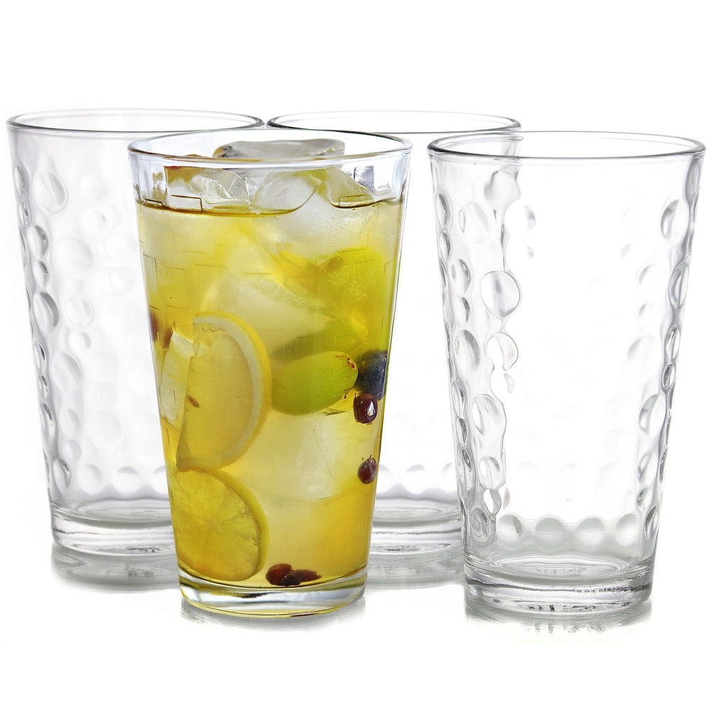 D) Clear Drinking Modern Glasses Set of 4 For Water, Juice, Cocktails