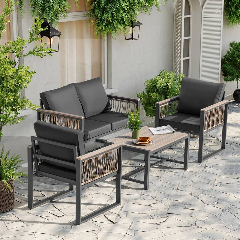 Outdoor 4-Piece Conversation Set with Cushions and Coffee Table