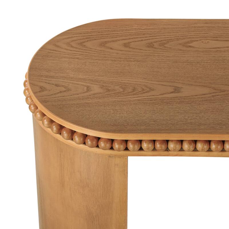 Vintage Console Table With Beaded Trim And Reversible Curved Legs,Natural Wood Veneer Finish-Entryway Accent Table