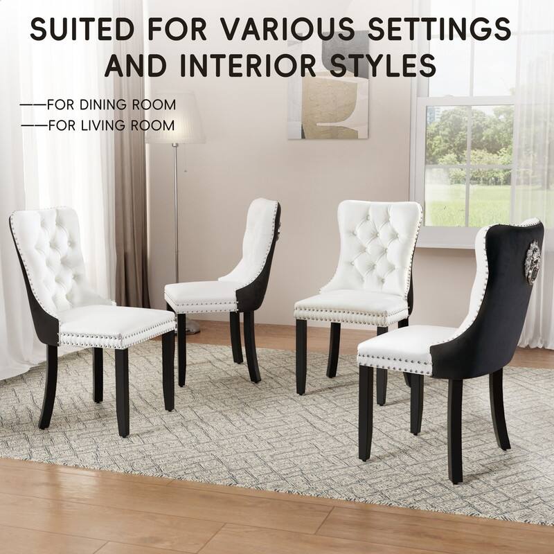 High-end Tufted Velvet Upholstered Nailhead Dining Chair Set of 6