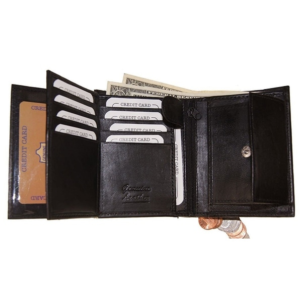 Improving Lifestyles SUN 1318 BK Men's Leather Bi Fold Wallet, Black with Organza Gift Bag, Black, One Size