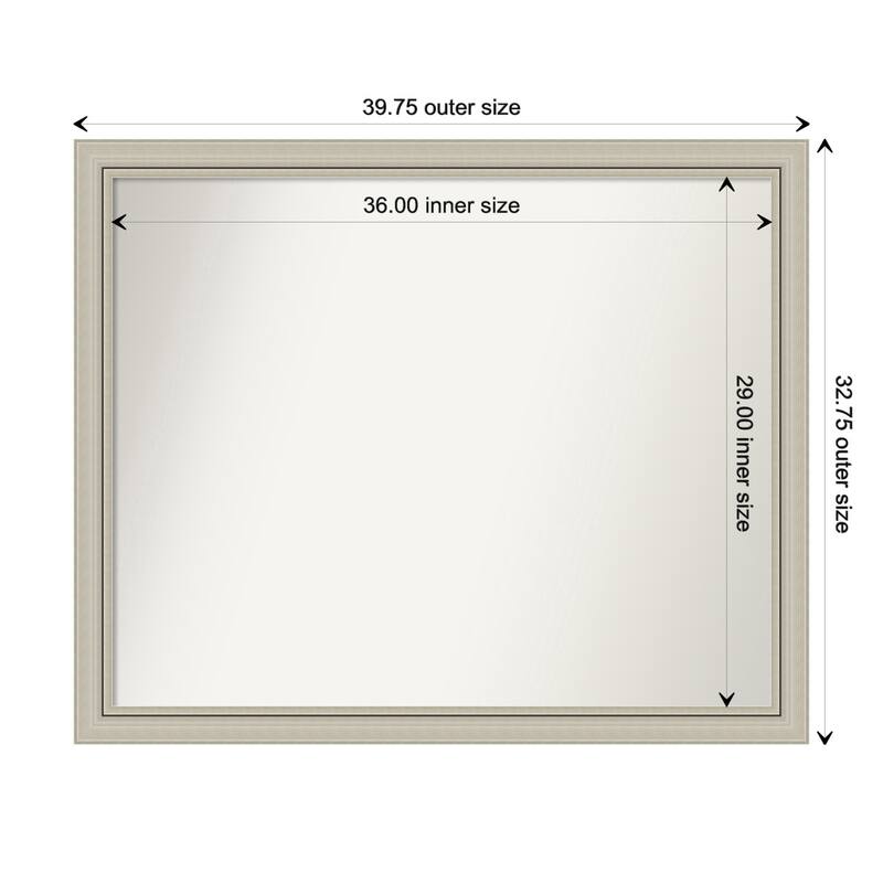 Romano Silver Narrow Framed Non-Beveled Custom Wall Mirror, Bathroom Vanity Mirror - Outer Size: 39.75 x 32.75