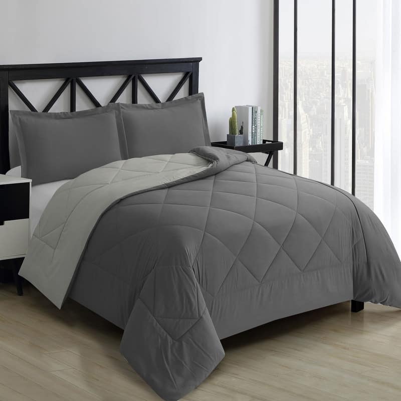Swift Home Reversible Down Alternative Microfiber Bedding Comforter Set - Charcoal/Silver - Twin