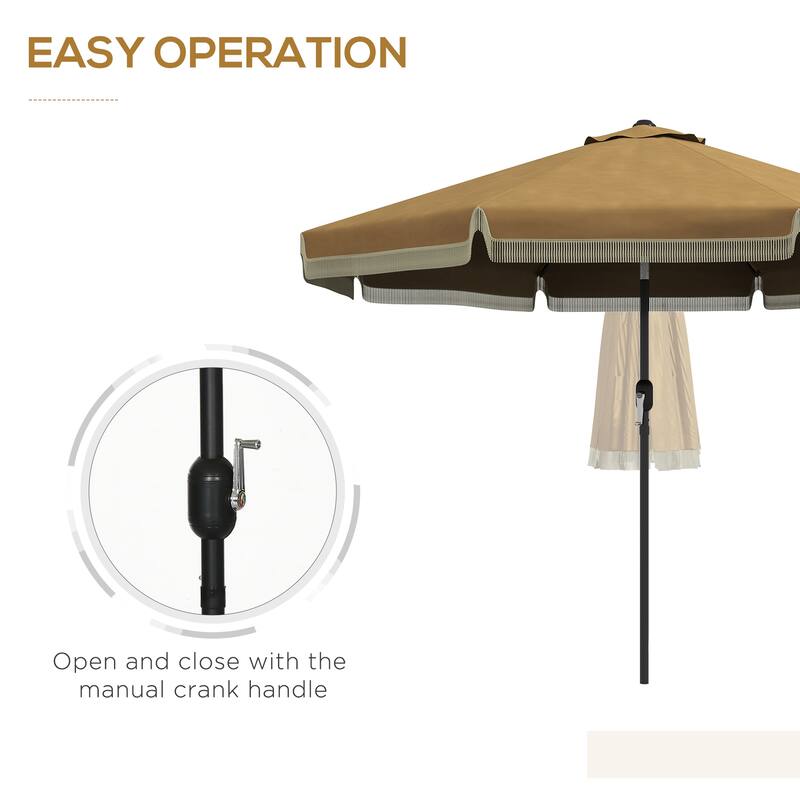 Patio Parasol Outdoor Table Umbrella with Button Tilt Crank Tassels and 8 Ribs for Garden Deck Pool, Dark Gray
