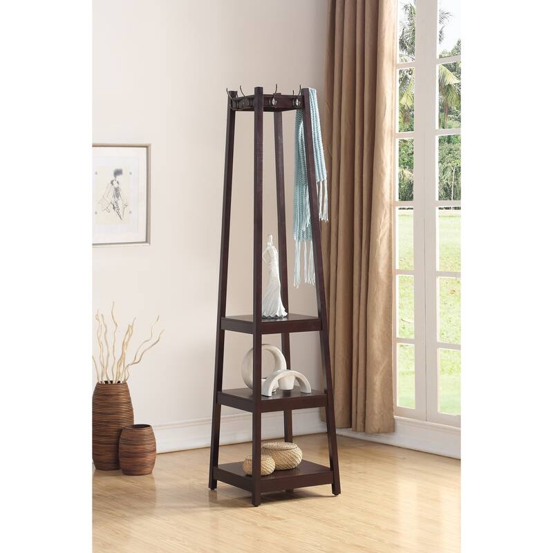 Wooden Coat Rack w/ 3-Tier Storage Shelves