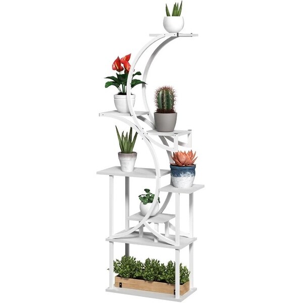 White S-Shaped Plant Stand, 8 Tier Plant Shelf, Corner Plant Rack