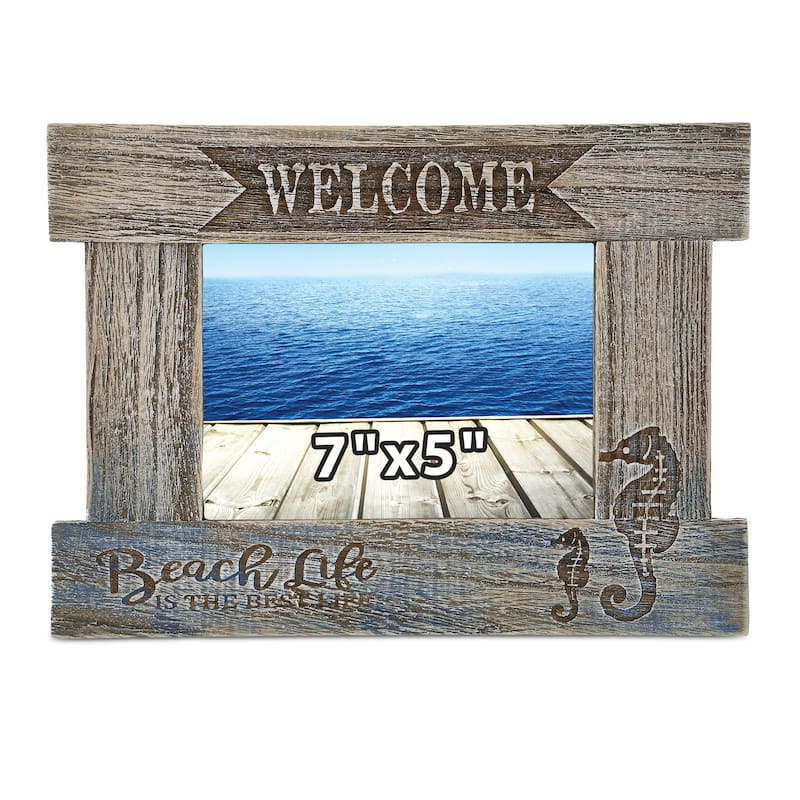 CoTa Global Driftwood Sea Horse White Distressed Wood 7X5 Photo Frame - 11.7 inches