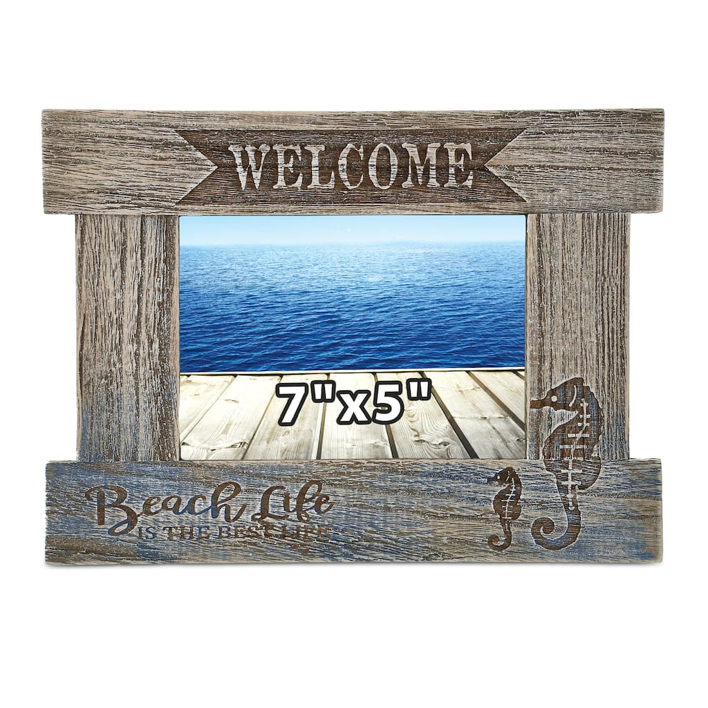 CoTa Global Driftwood Sea Horse White Distressed Wood 7X5 Photo Frame - 11.7 inches