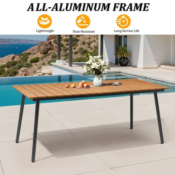 faux wood dining set patio umbrella Sophia & William 5 Pieces for 4 People, Square Patio Table and Rattan Chairs, 4 People Patio Table Set with Tabletop, 1.57" Drop into the four breathable textilene chairs with anti Foristern Wooden Outdoor Dining Set