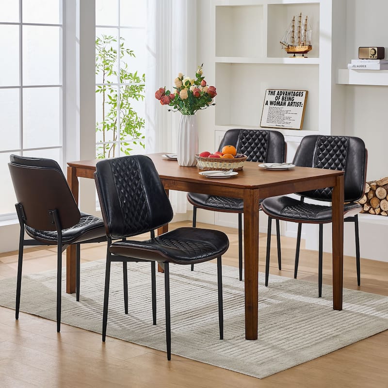 Mid-Century Dining Chairs Set of 2 - PU Leather Upholstered, Retro Bentwood Design with Adjustable Metal Legs