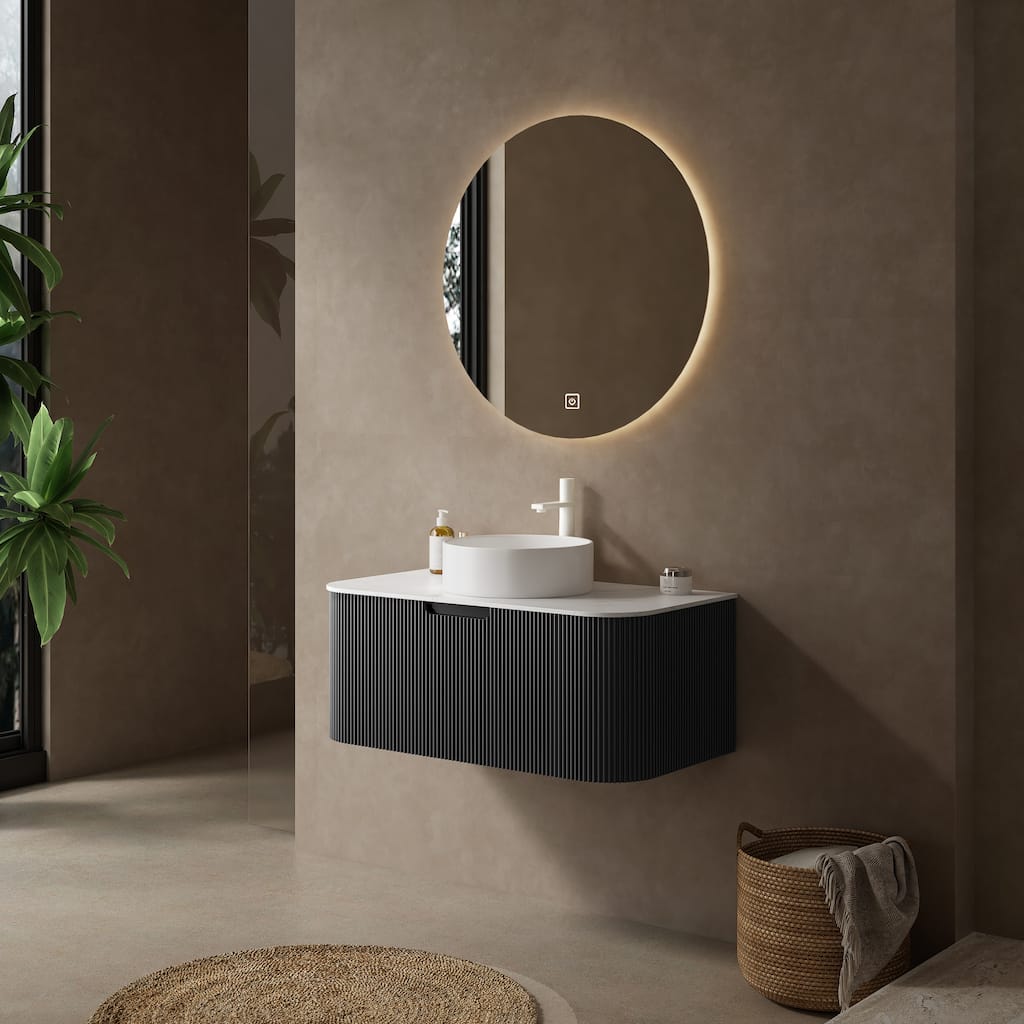 GDFStudio - Dina Modern 36" Floating Bathroom Vanity with Striped Curved Drawer & White Round Ceramic Basin, WITHOUT Faucet