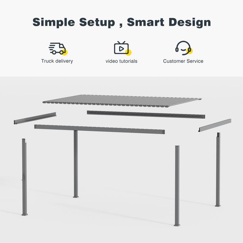 Patio Louvered Pergola with Adjustable Roof, Aluminum Steel Pergola