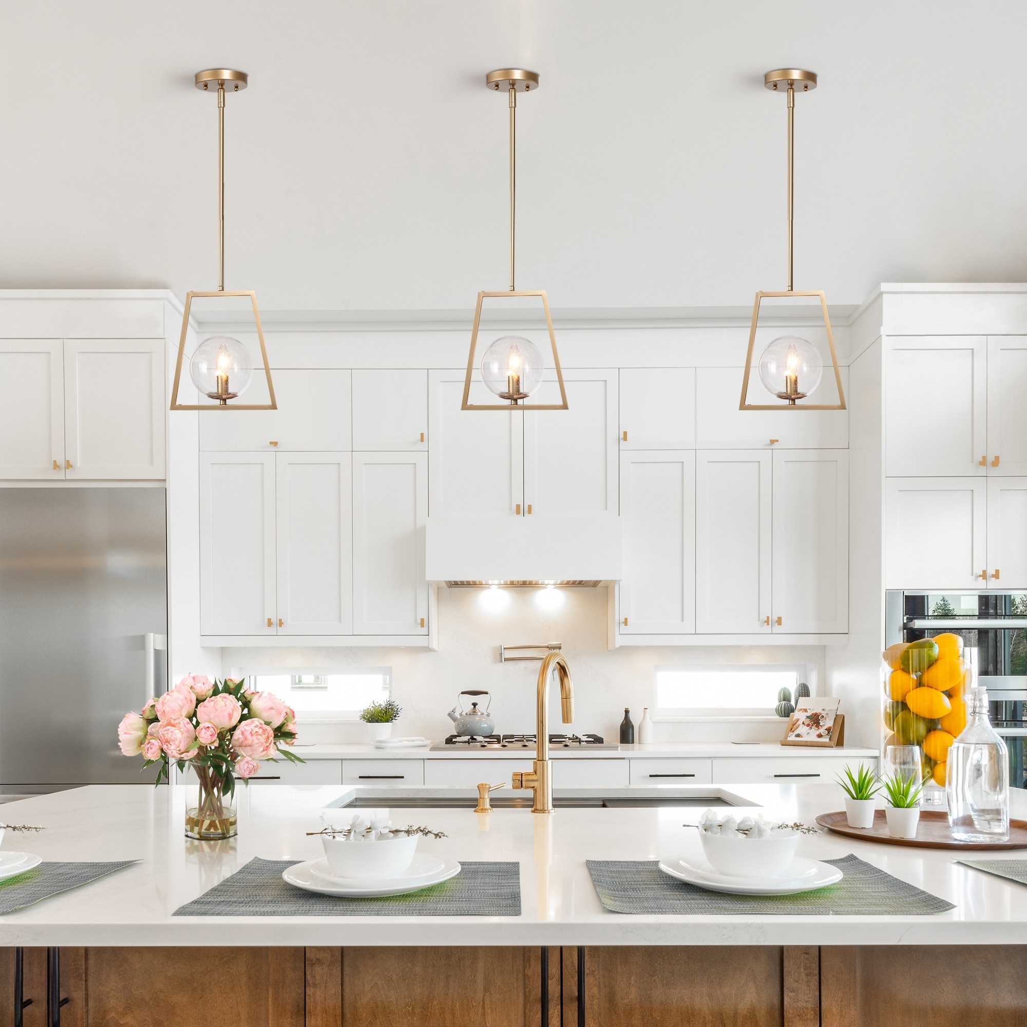 Modern Farmhouse 1-Light Bronze Pendant Abstract Geometric Dimmable Kitchen Island Light with Glass Globe