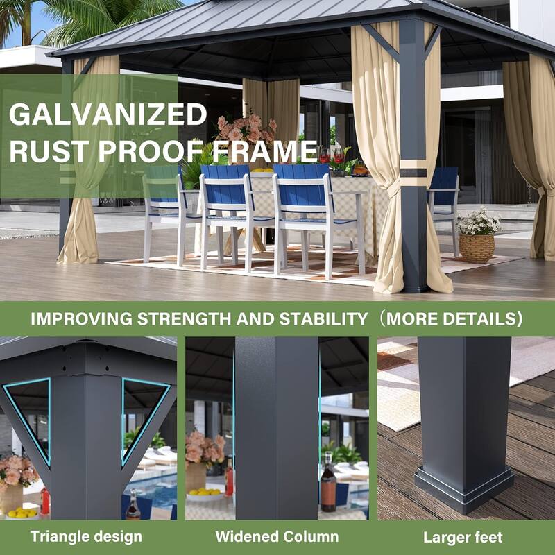 Outdoor Hardtop Gazebo Galvanized Steel Roof & Aluminum Frame, Patio Canopy Pergola w/ Mosquito Net & Curtain