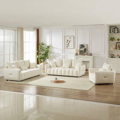 Modern Living Room Teddy Fabric Sofas Set, 1+3+3 Seater Couches