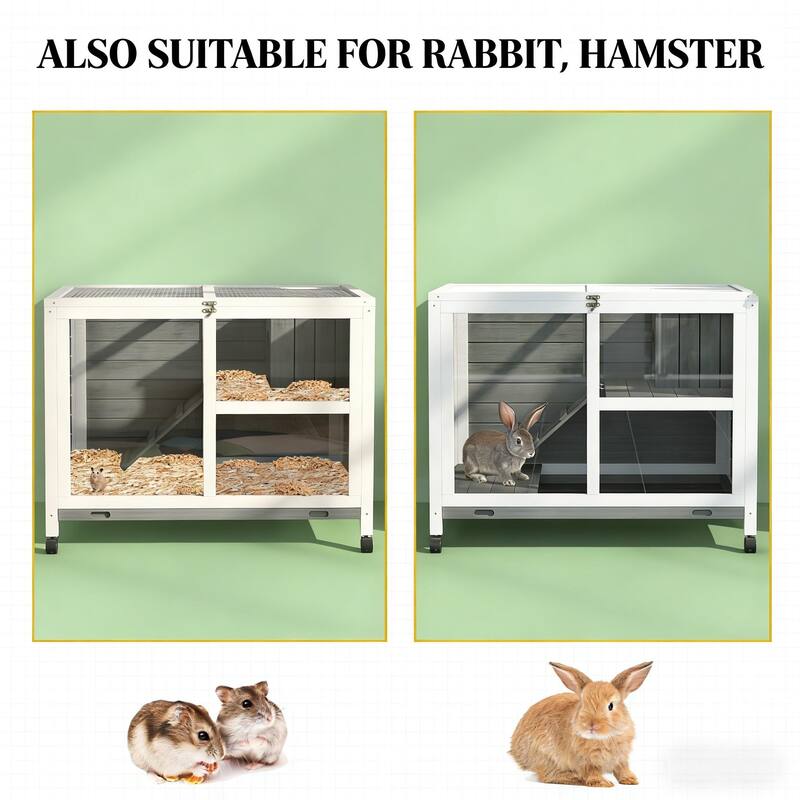 Bunny Cage with Wheels,Small Rabbit Hutch,Spacious Pet House