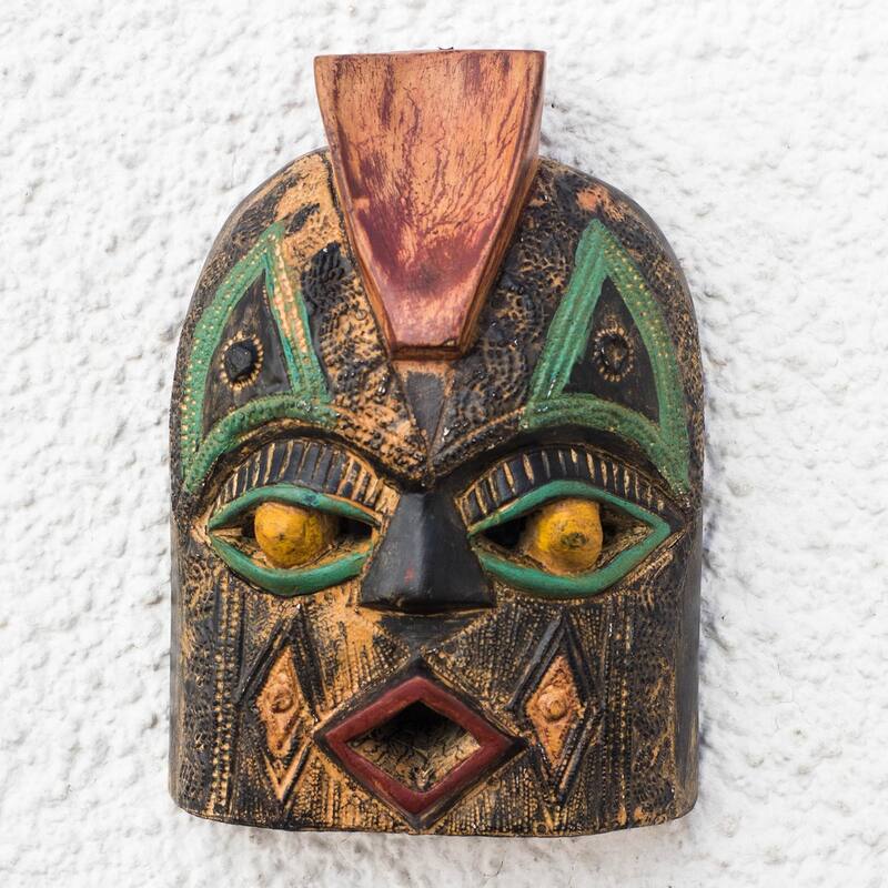Novica Handmade Diamond Mouth African Wood Mask