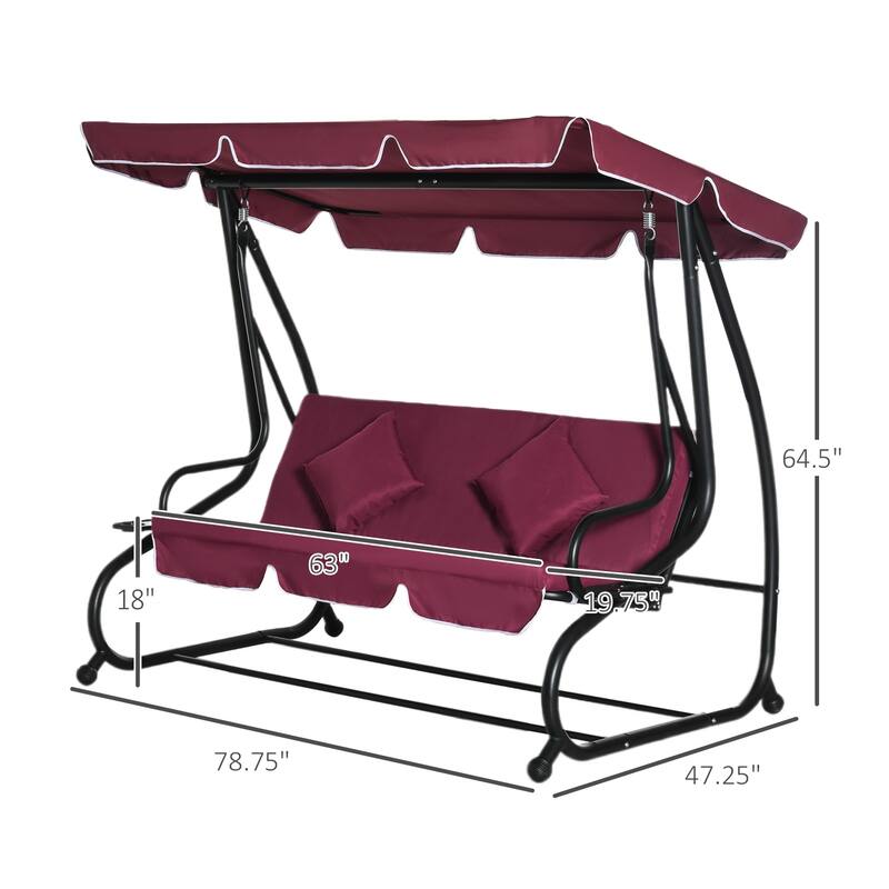 Outsunny 3 Seat Outdoor Free Standing Covered Swing Bench with Comfortable Cushioned Fabric & Included Canopy