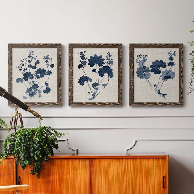 Navy & Linen Leaves II-Premium Framed Canvas - Ready to Hang - Multi-Color