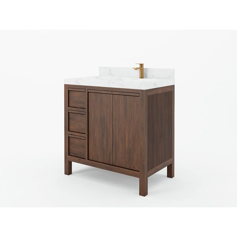 Willow Collections 36 in. W x 22 in. D Elizabeth Solid Teak Right Offset Sink Bathroom Vanity with Countertop