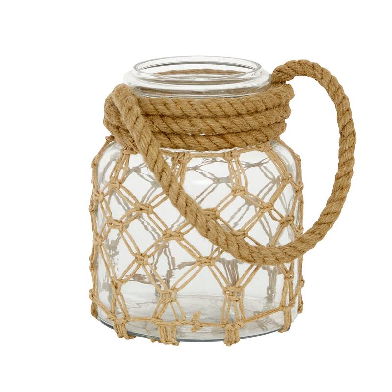 Clear Glass Candle Lantern with Rope Handle
