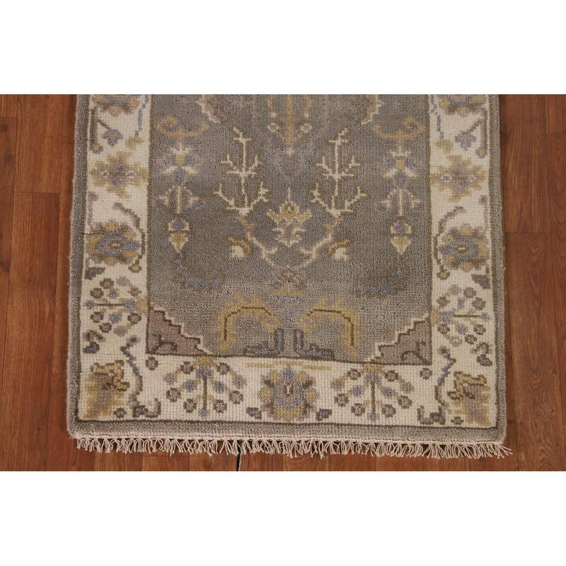 Earth Tone Grey Oushak Oriental Runner Rug Handmade Wool Carpet - 2'7"x 7'10"