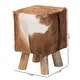 preview thumbnail 9 of 7, Scotlyn Genuine Goat Leather Footstool with Teak Wood Legs - Rustic Boho Accent with Natural Hide Upholstery, Handmade Footrest