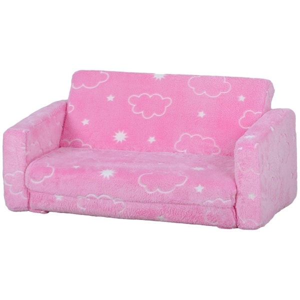 slide 2 of 7, 2-Seater Pink Foldable Kids Sofa with Cloude Design Perfect for 2 Kids - 30.7" W x 41.3" D x 12" H Pink