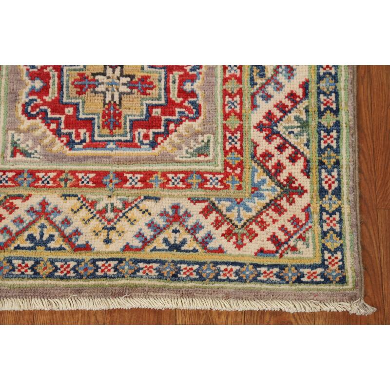 Traditional Kazak Oriental Foyer Rug Handmade Grey Wool Carpet - 2'0"x 3'0"