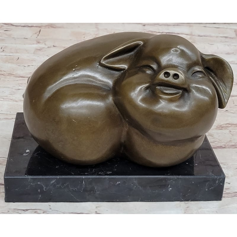 Happy Round Pig Bronze Metal Statue Sculpture Figure Original Art Farm Decor