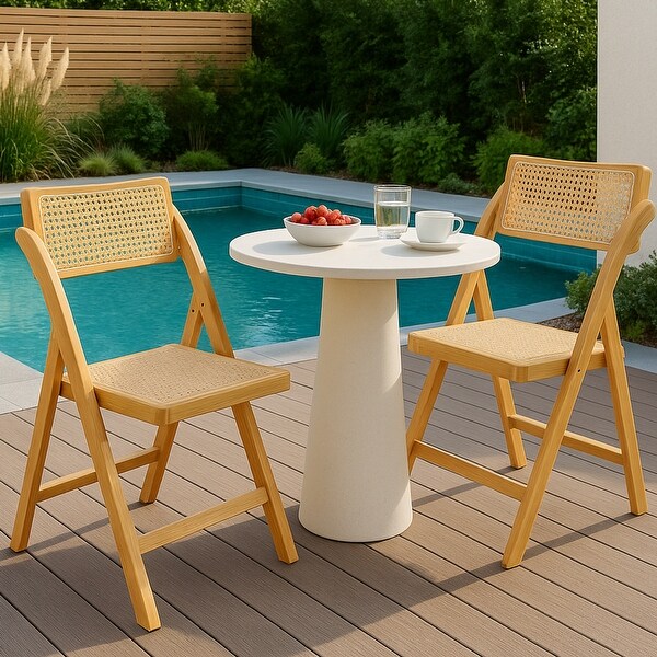 Set of 2 Scandinavian Bamboo/Rattan Folding Outdoor Chairs - On