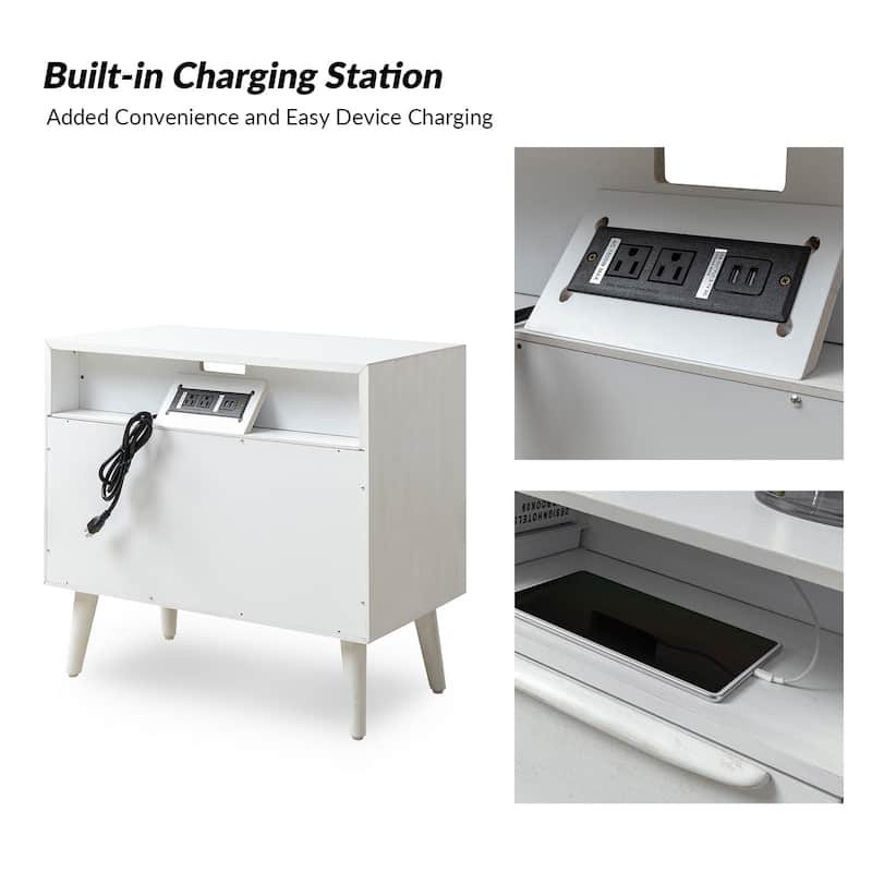 Kay Mid-century Modern 2 - Drawer Nightstand with Built-In Outlets and USB by HULALA HOME