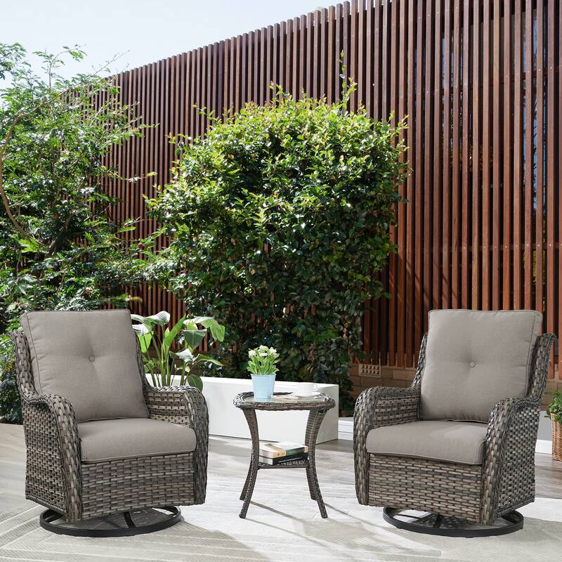 Gymojoy Patio Swivel Rocking Chair Coffee Table Set - Grey - Beige
