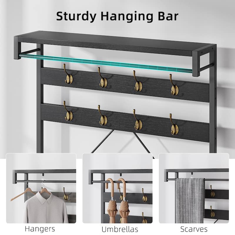 Coat Rack Shoe Bench Industrial Hall Tree Storage Bench