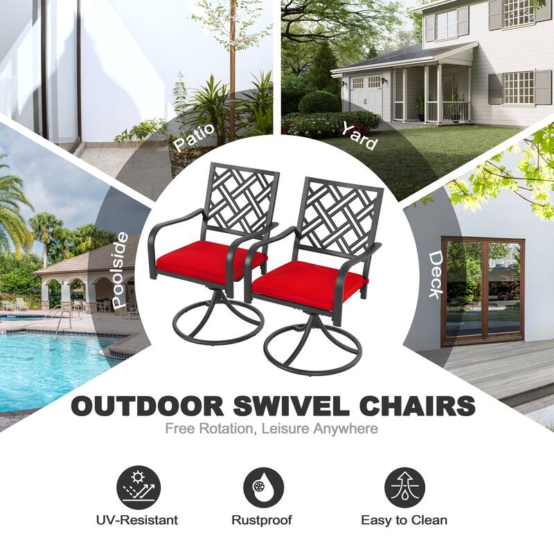 7PCS Metal Patio Dining Set with Umbrella Hole, Swivel Chairs with Cushions