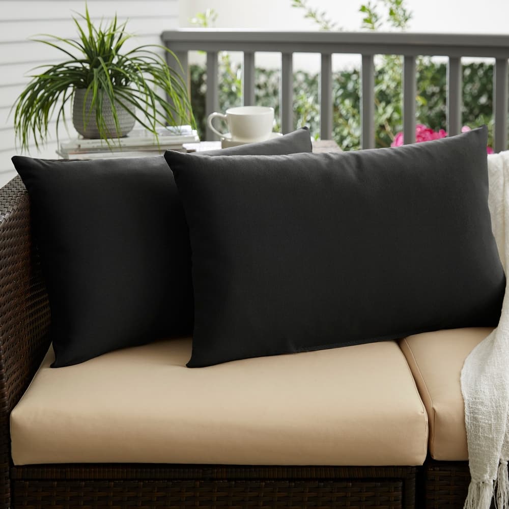 Sloane Black Indoor/ Outdoor 13 in x 20 in Lumbar Pillow Set