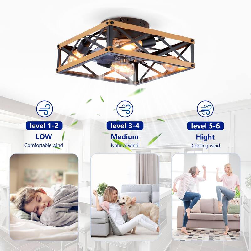 20Inch Farmhouse Ceiling Fans with Remote Control,6 Speed Reversible Flush Mount Low Profile Rustic Ceiling Fan - N/A