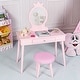 preview thumbnail 1 of 16, Gymax Kids Vanity Makeup Table & Chair Set Make Up Stool Play Set for Pink