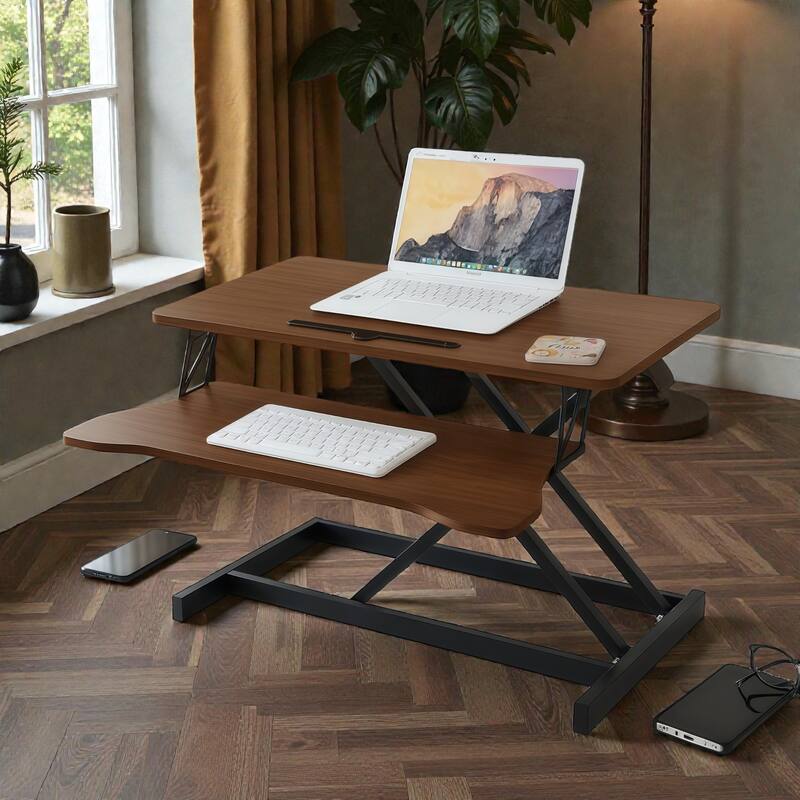 32 Inch Desk Converter Height Adjustable Sit to Stand Desk Riser with Keyboard Tray for Dual Monitor Laptop