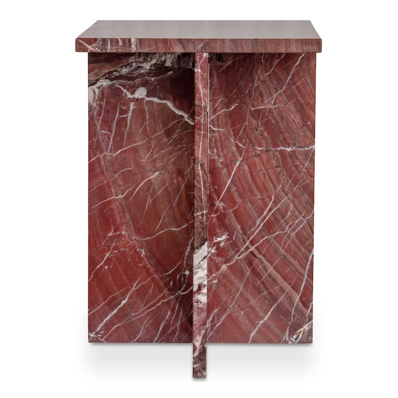 NADAAL STUDIOS Indra Accent Table, Square Rosso Levanto Marble, Indoor & Outdoor Use, Red - Rosso Levanto Marble