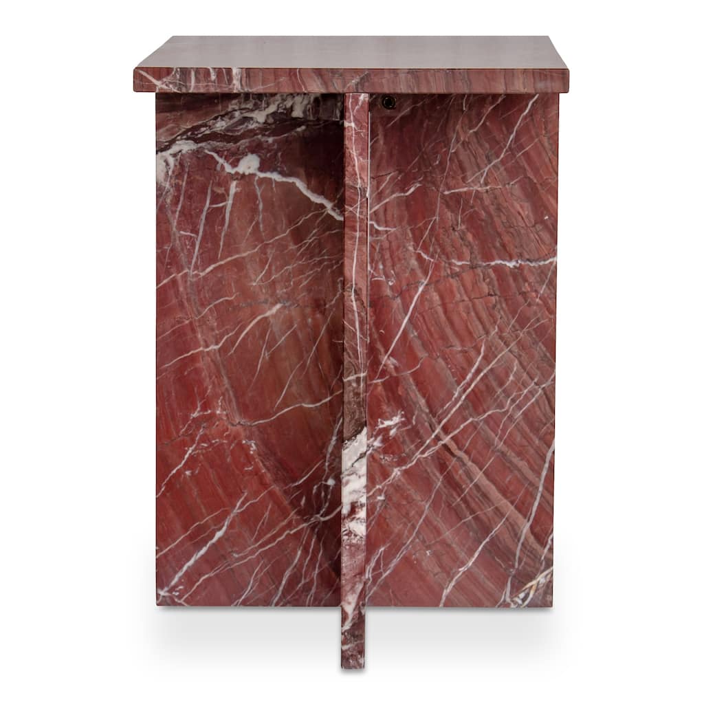 NADAAL STUDIOS Indra Accent Table, Square Rosso Levanto Marble, Indoor & Outdoor Use, Red