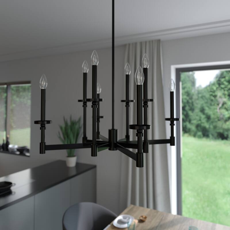 Hunter Briargrove Candle Chandelier - Entry, Dining Room - Glam, Transitional, Modern - 8 - Light - 8-Light Black