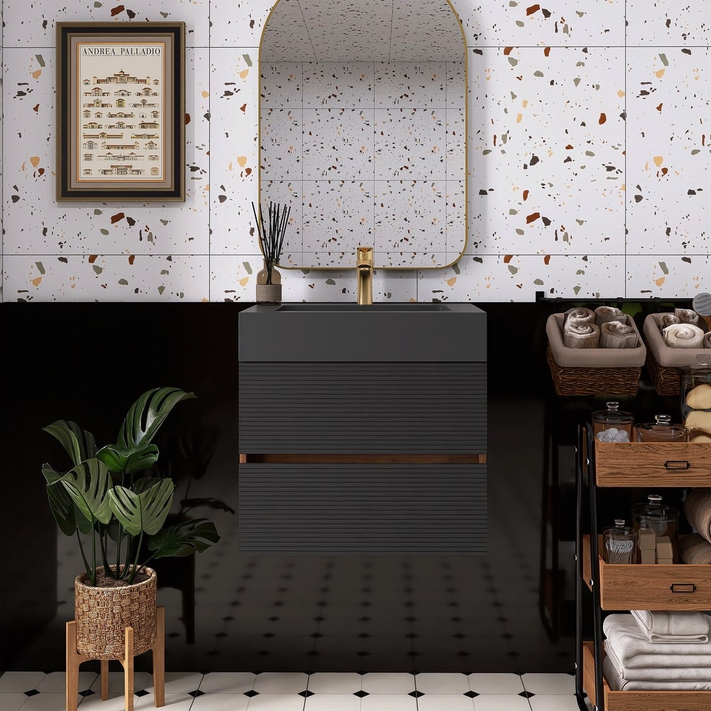 Wall Mounted Bathroom Vanity with Solid Surface Sink and Soft Drawers