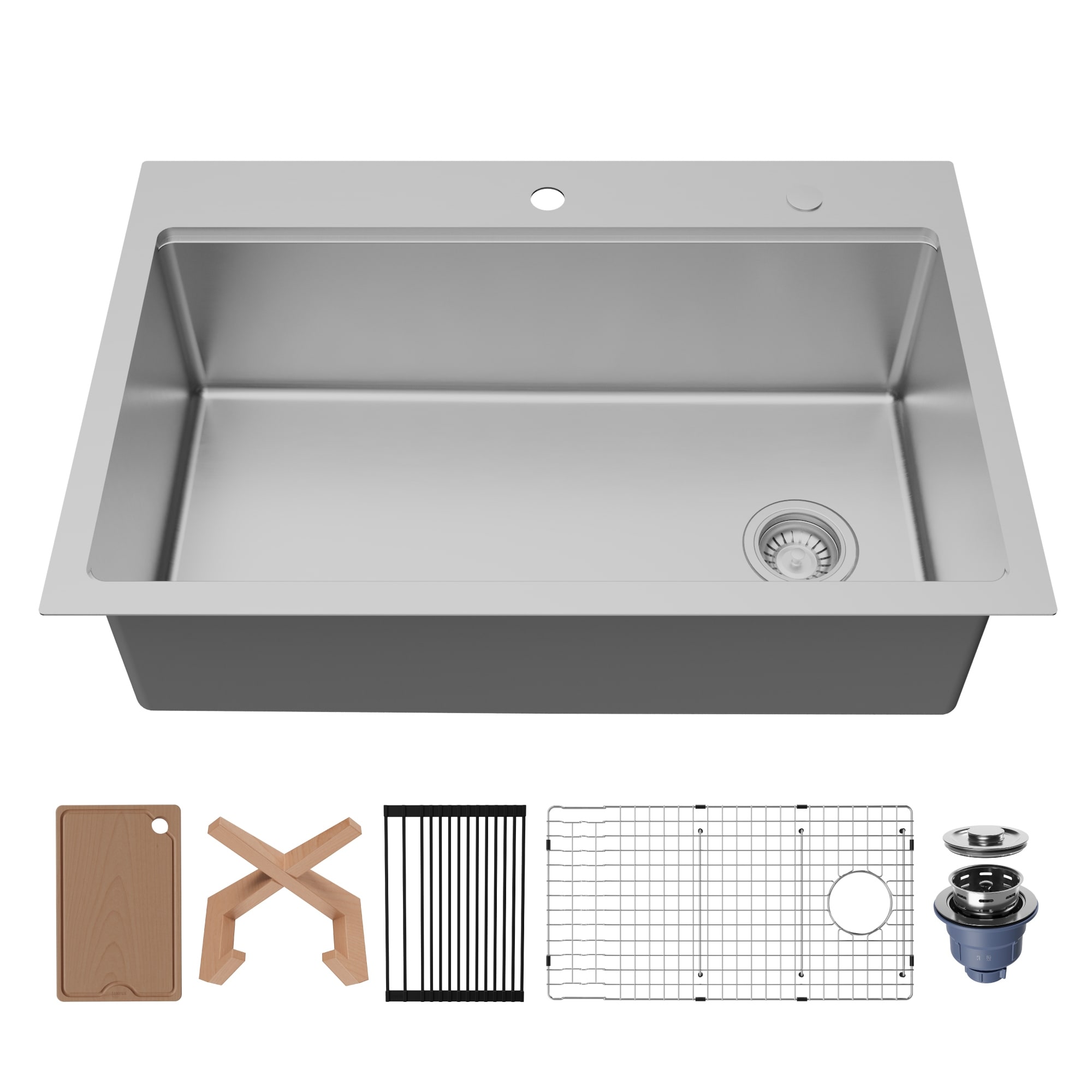Karran Fusion Top Mount 33-in x 22-in Stainless Steel Extra-Large Single Bowl Workstation Kitchen Sink - Stainless Steel