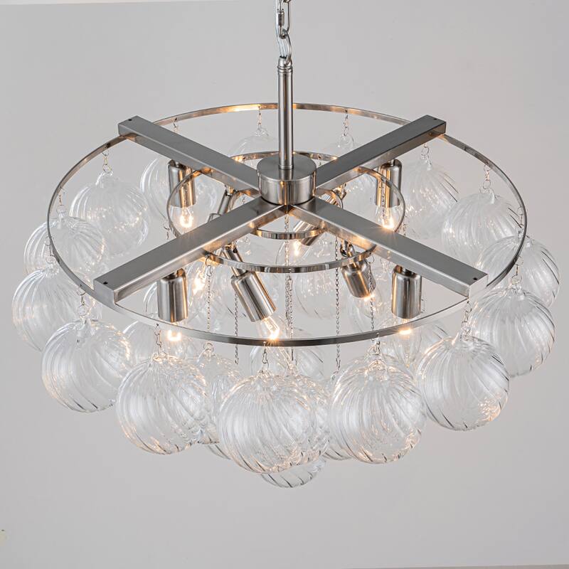 Starsky 8- Light 23in. Modern Glam Cluster Glass Bubble Chandelier with 28 Swirled Glass Globe Bubble