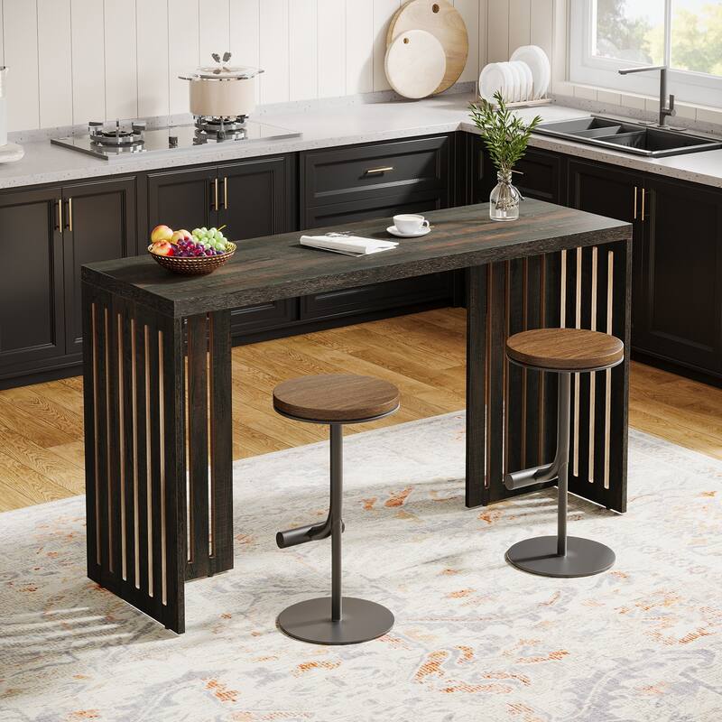 63-Inch Bar Table, Industrial Counter Height Pub Table with Louvered Base