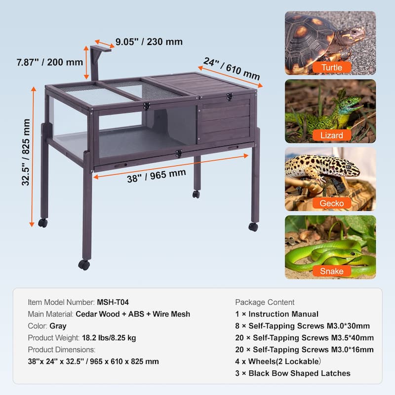 Tortoise House,Tortoise Habitat with Balcony & 2 Stories, Wooden Tortoise Enclosure Indoor & Outdoor