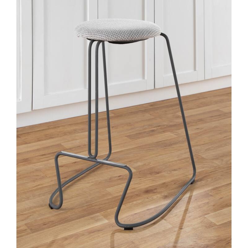 Finn Contemporary Counter Stool in Grey Steel and Light Grey Fabric - Set of 2 - 19.5"Lx18"Wx25.75"H