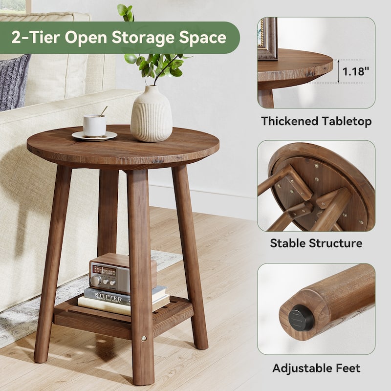Solid Wood Round Side Table